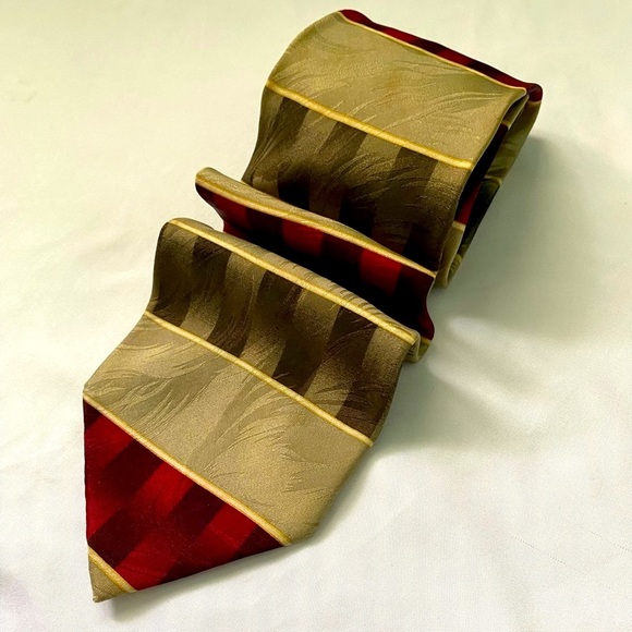 Bello Uomo Tie Italian Woven Silk Hand Made Tip Bar String Green Red 60”x3.75” - Picture 2 of 13